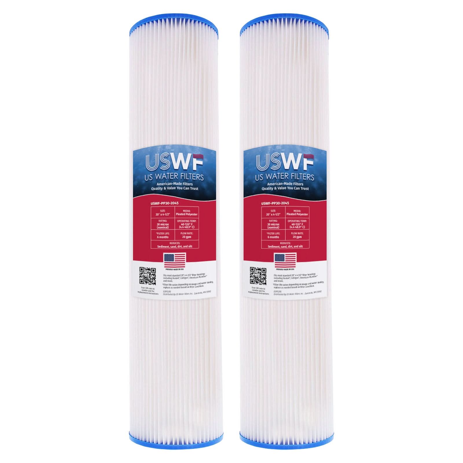 30 Micron Pleated Polyester Sediment Filter by USWF 20"x4.5" - WaterFilters.NET