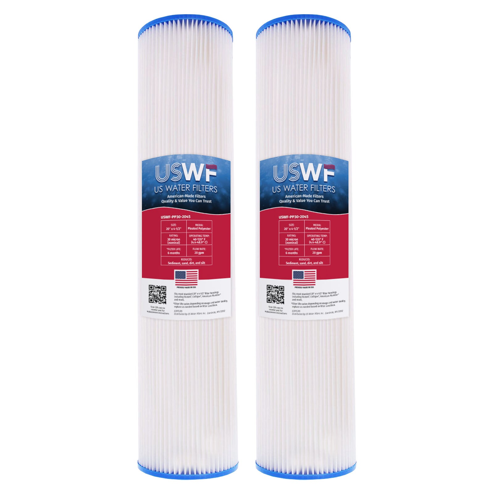 30 Micron Pleated Polyester Sediment Filter by USWF 20"x4.5"