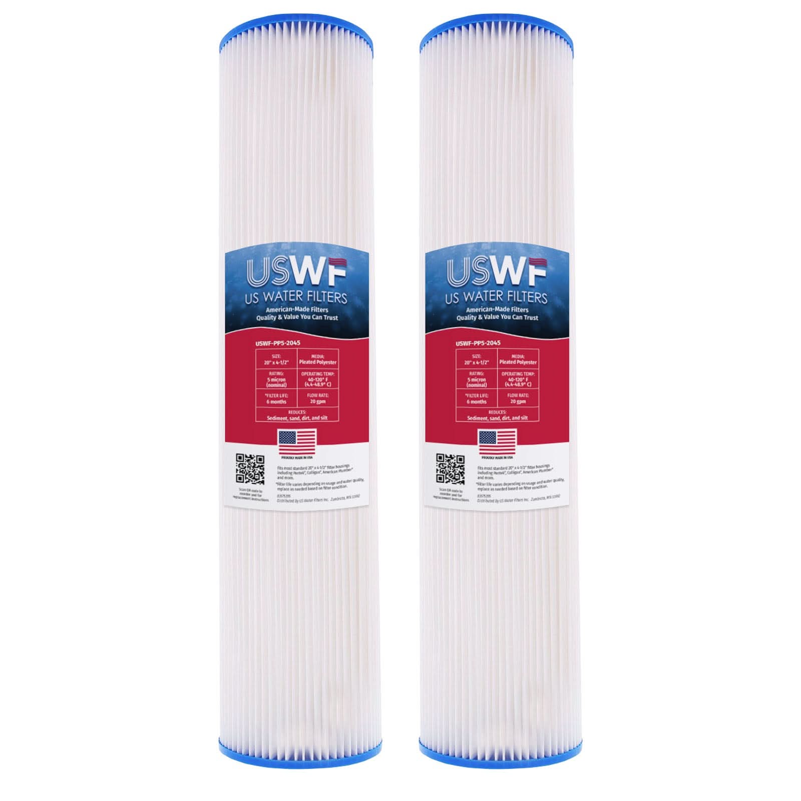 5 Micron Pleated Polyester Sediment Filter by USWF 20"x4.5" - WaterFilters.NET