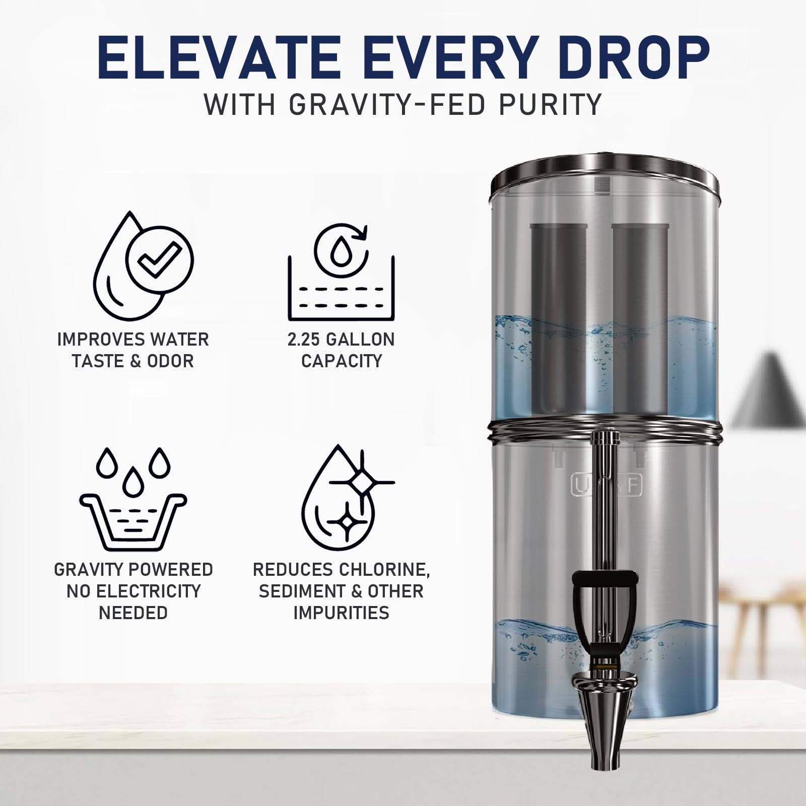 USWF 2.25 Gallon Stainless Steel Gravity Fed Filter System - WaterFilters.NET