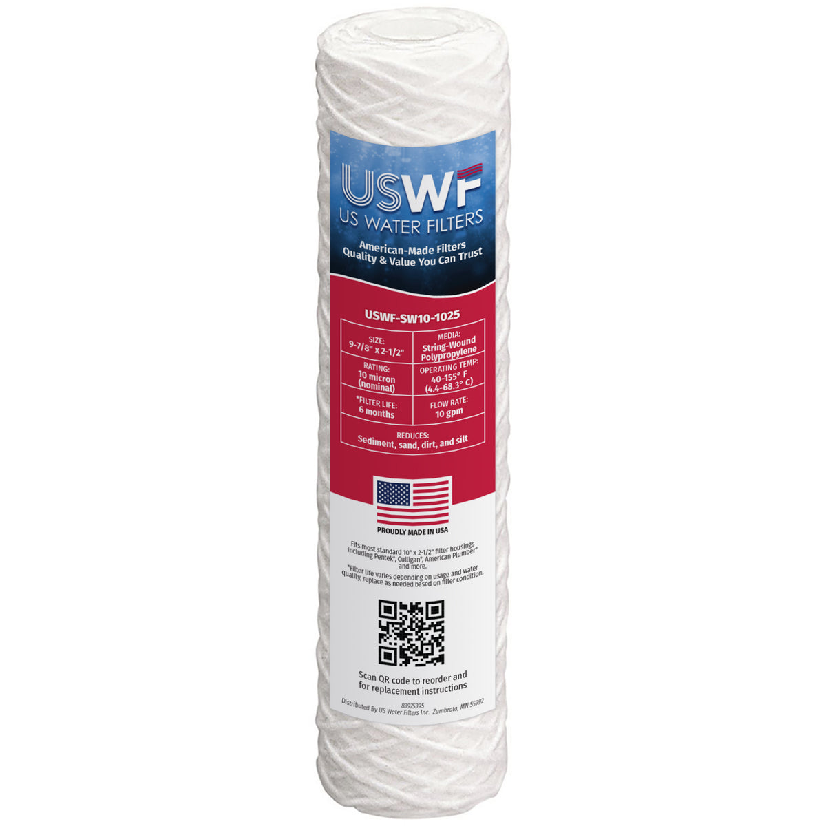 10 Micron String Wound Sediment Filter by USWF 10&quot;x2.5&quot;
