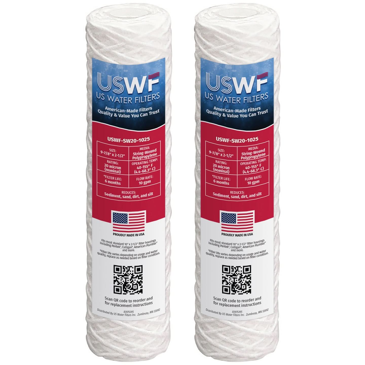 20 Micron String Wound Sediment Filter by USWF 10"x2.5" - WaterFilters.NET