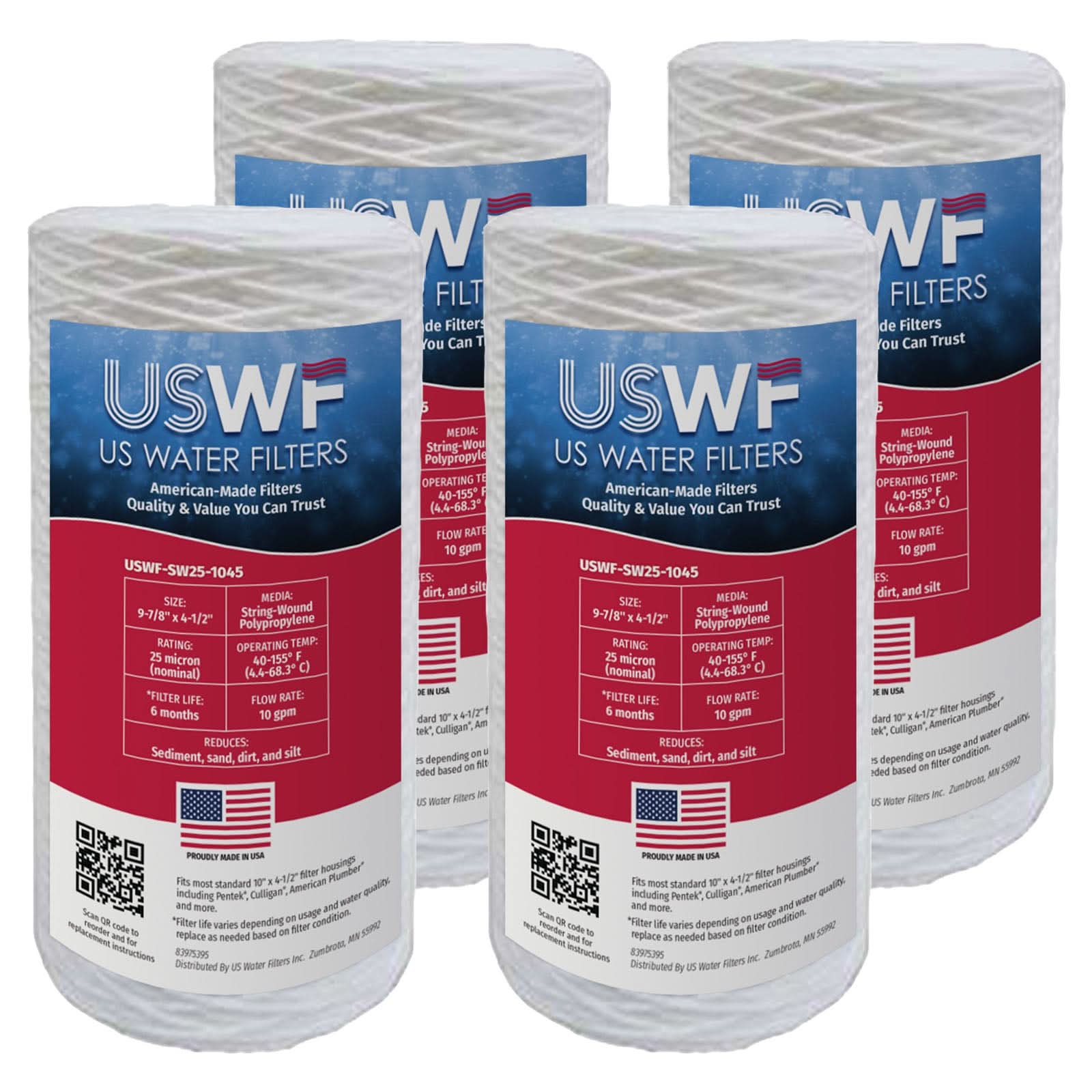 25 Micron String Wound Sediment Filter by USWF 10"x4.5" - WaterFilters.NET
