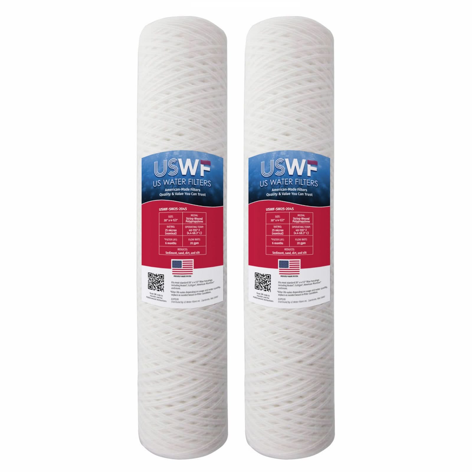 25 Micron String Wound Sediment Filter by USWF 20"x4.5" - WaterFilters.NET
