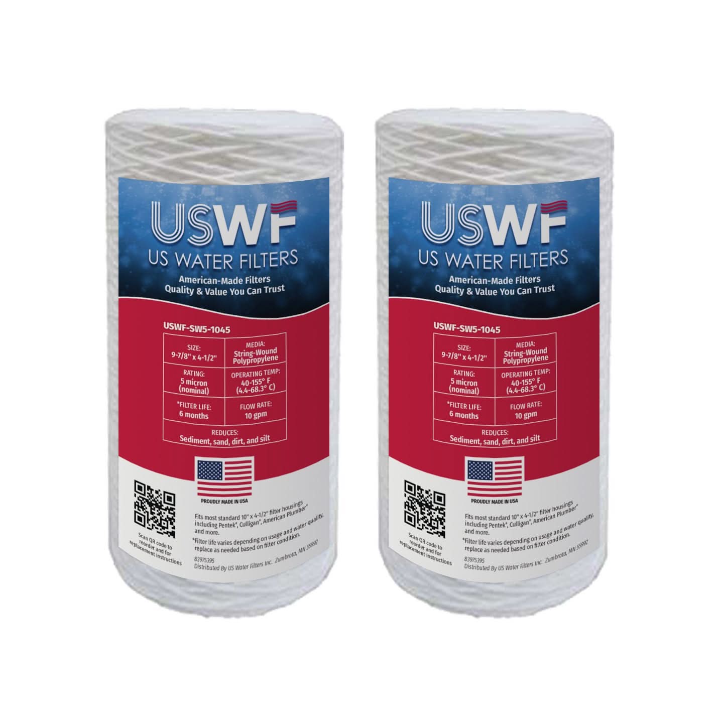 5 Micron String Wound Sediment Filter by USWF 10"x4.5" - WaterFilters.NET