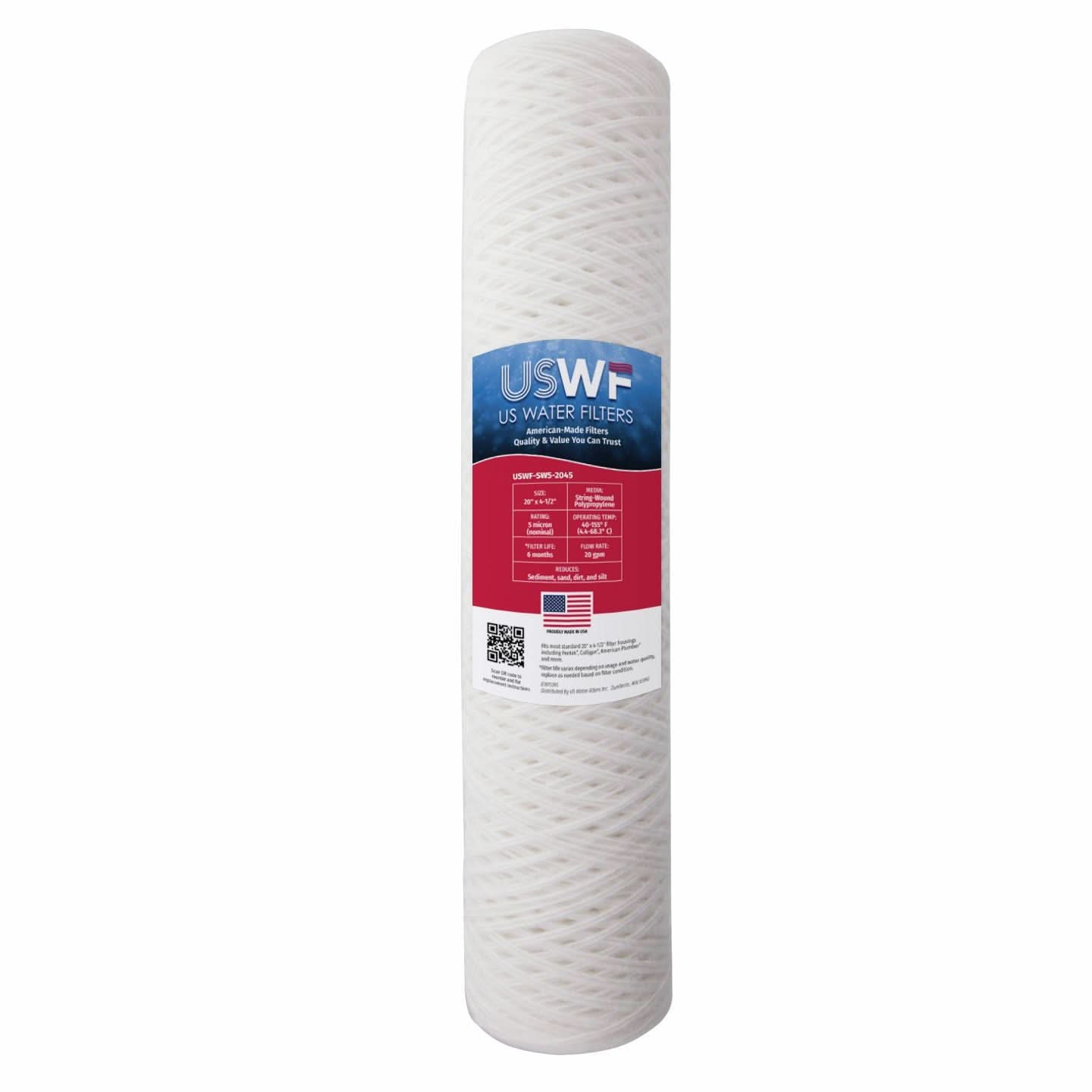5 Micron String Wound Sediment Filter by USWF 20"x4.5" - WaterFilters.NET