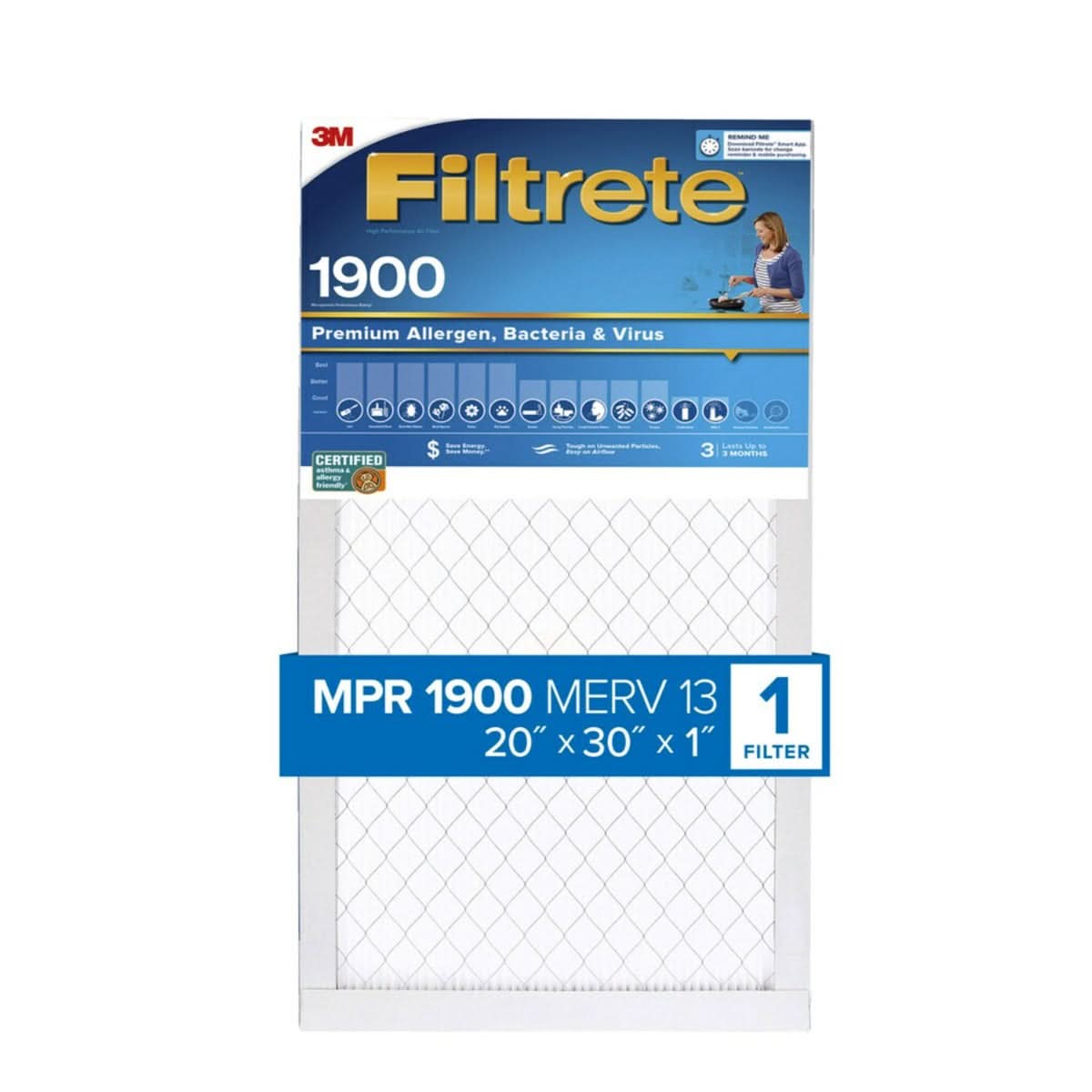 3M Filtrete 1900 Ultimate Allergen, Bacteria & Virus Air Filter - 20x30x1 (4-Pack) - WaterFilters.NET