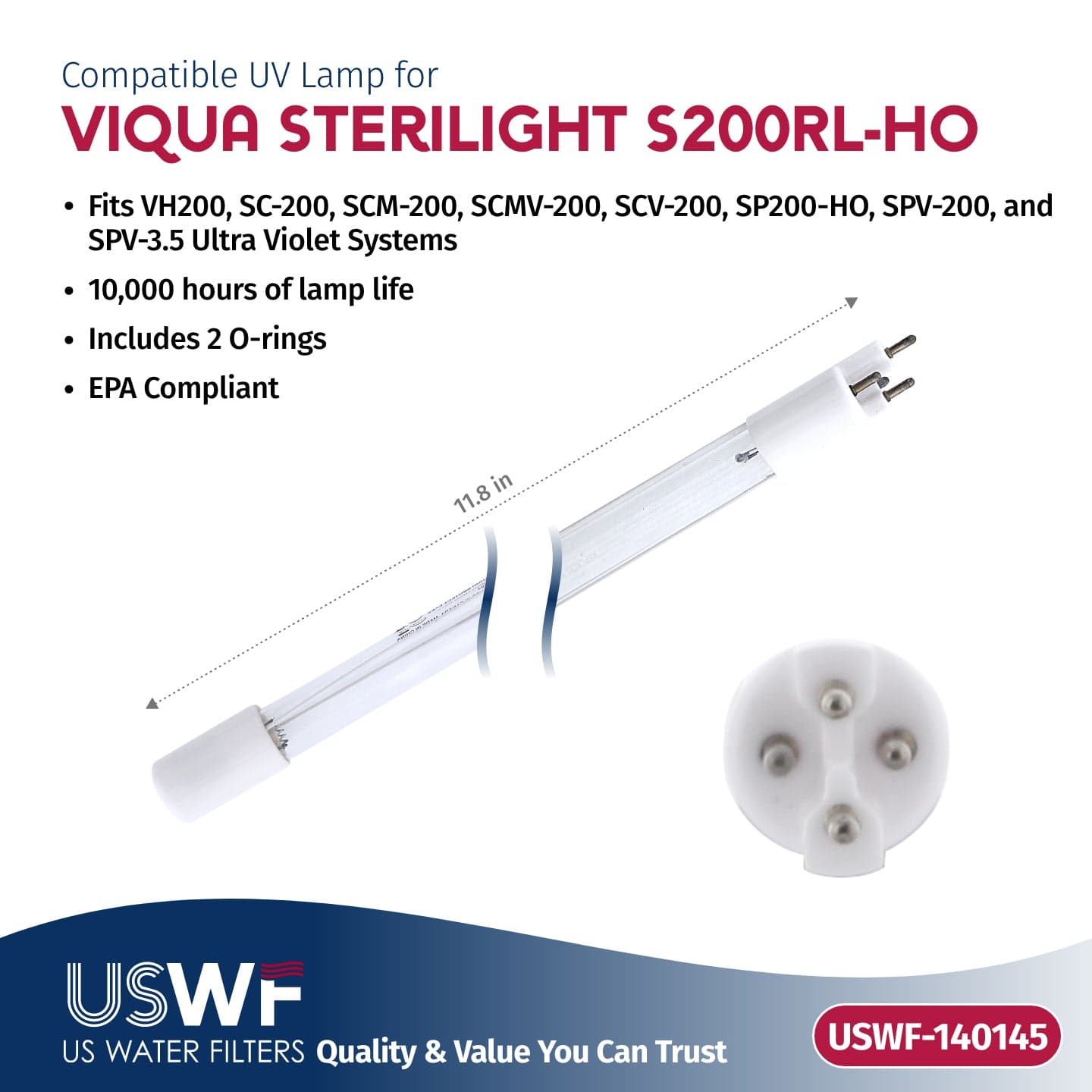 USWF Replacement for S200RL-HO UV Lamp | Fits the VIQUA VH200, SP200-HO, SC-200, & SPV-3.5 Series UV Systems - WaterFilters.NET