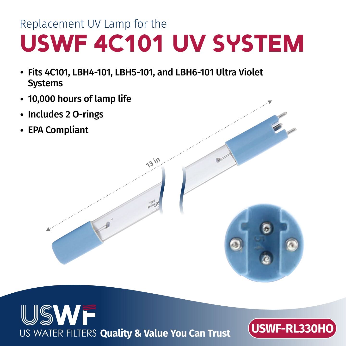 USWF RL330HO Replacement UV Lamp | Fits US Water Filters 4C101 Whole House UV System - WaterFilters.NET