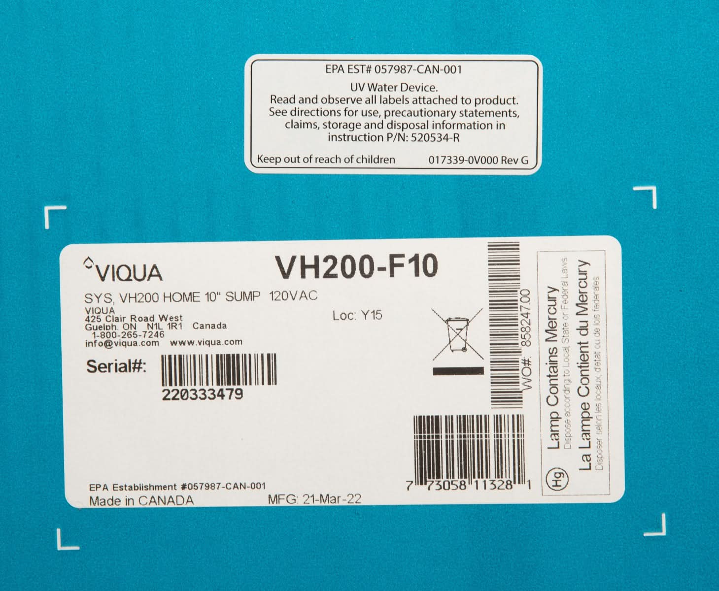 VH200-F10 UltraViolet Water Filtration System by Viqua - WaterFilters.NET