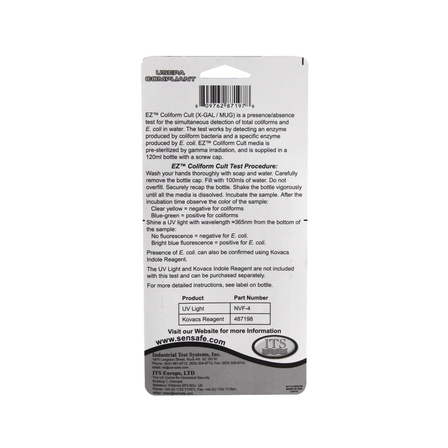 Sensafe 487197 EZ Bacteria Check & E.Coli Test Kit - WaterFilters.NET