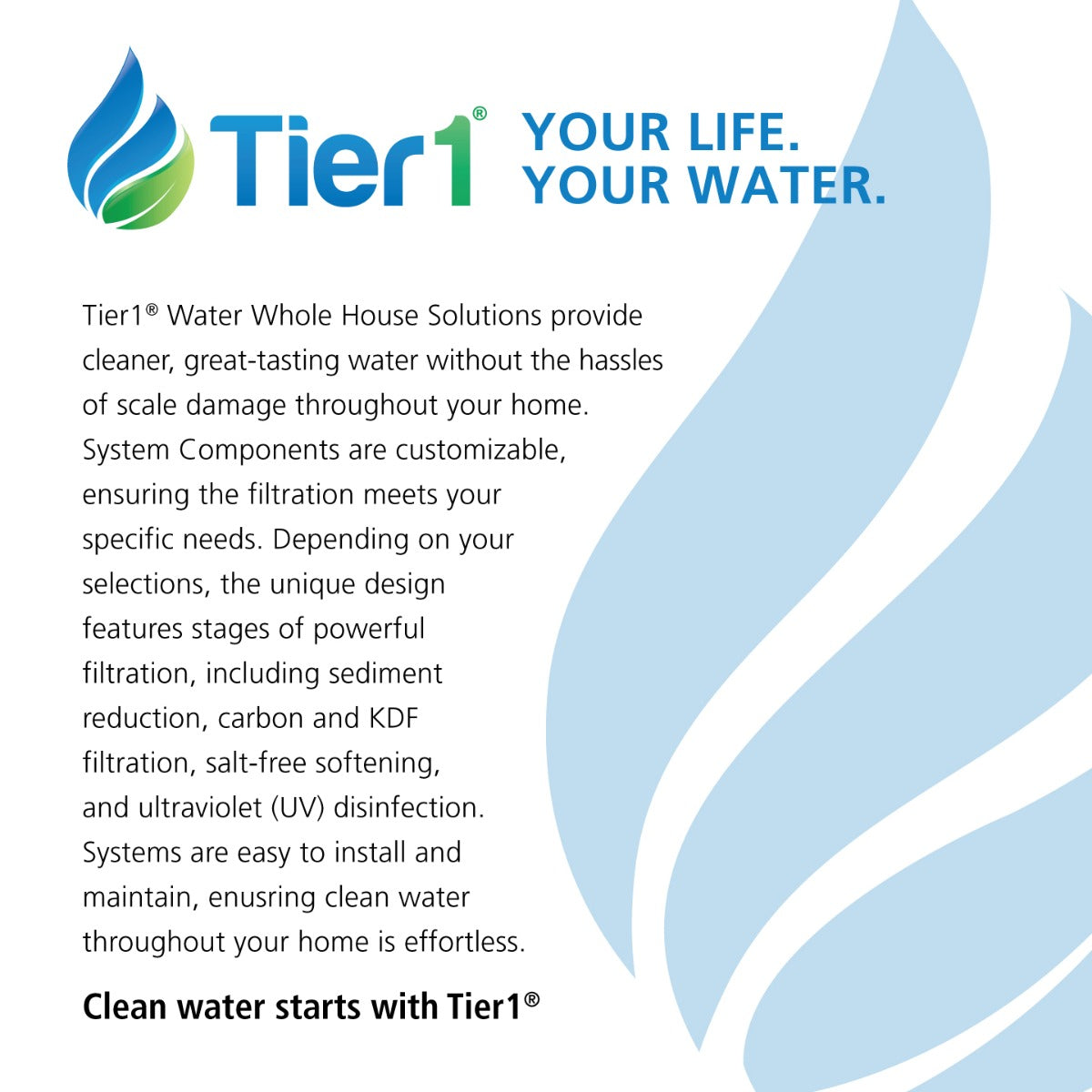 Precision Series Tier1 Whole House Water Filtration System for Chloramine and Chlorine, Taste & Odor Reduction for 4 - 6 Bathrooms