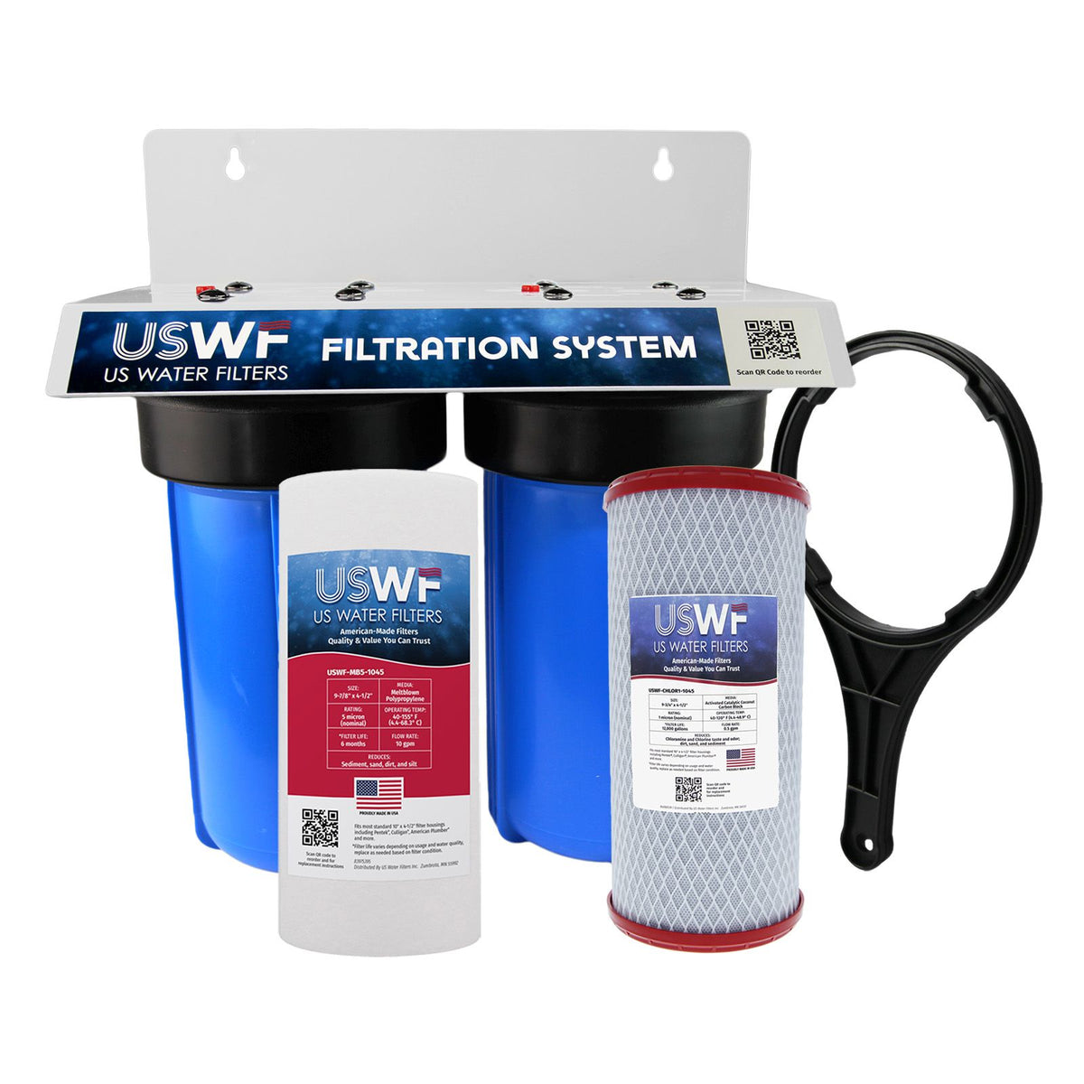 USWF Chloramine Dual 10&quot; 2-Stage Filtration System, Sediment &amp; Chloramine Carbon Block Filters, 1&quot; Inlet/Outleter 3