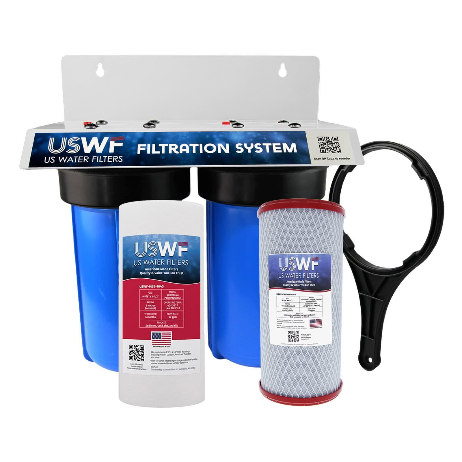 USWF Chloramine Dual 10" 2-Stage Filtration System, Sediment & Chloramine Carbon Block Filters, 1" Inlet/Outleter 3