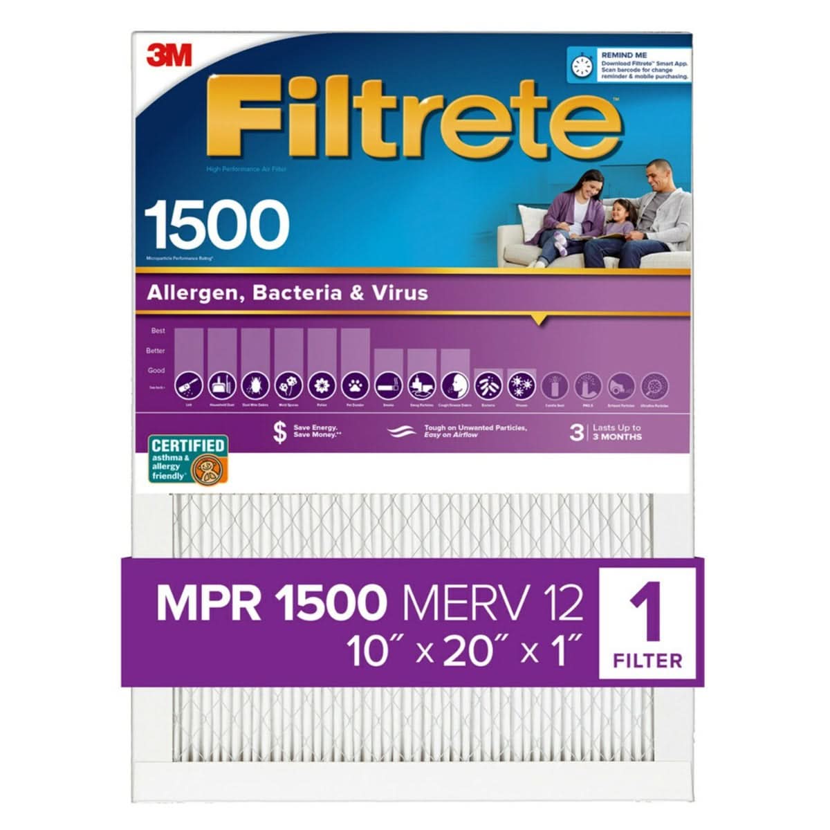 3M Filtrete 1500 Ultra Allergen Reduction Air Filter - 10x20x1 (4-Pack) - WaterFilters.NET