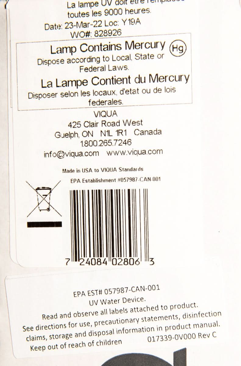 602806 Water Disinfection System UV Lamp by Viqua - WaterFilters.NET