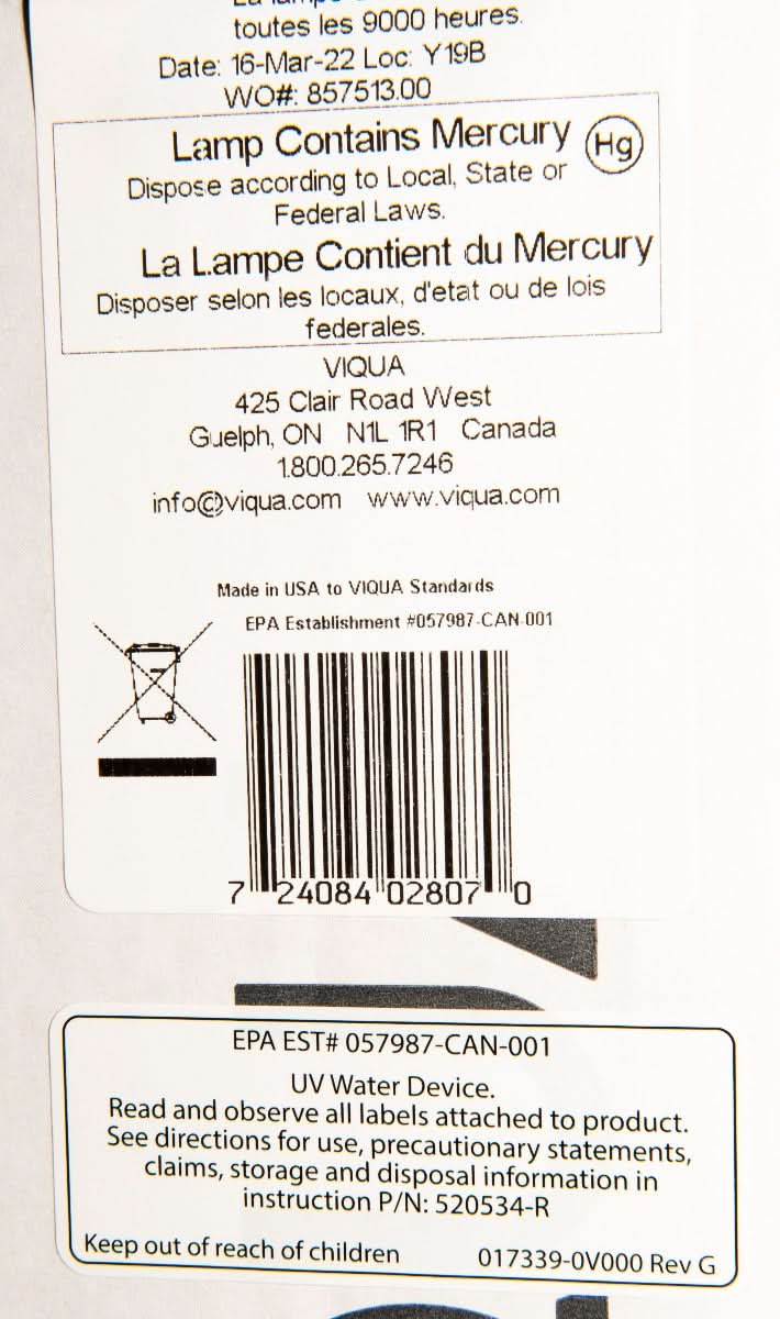 602807 Water Disinfection System UV Lamp by Viqua - WaterFilters.NET