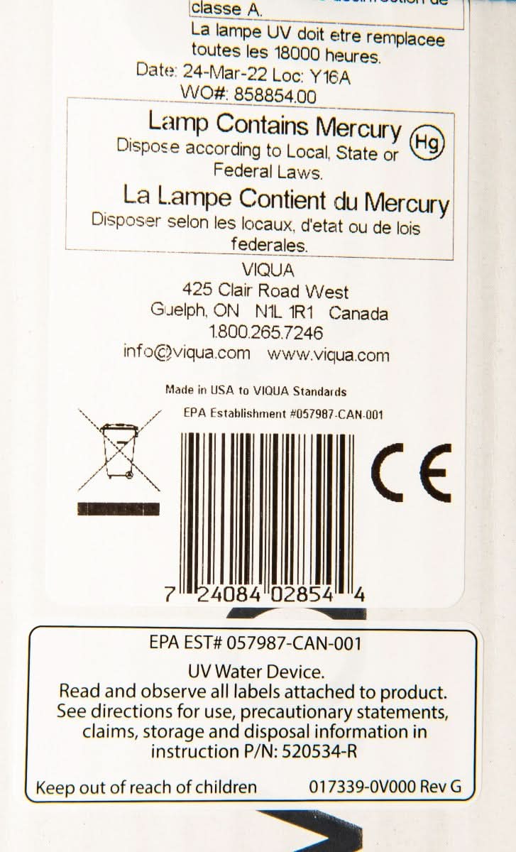602854 Water Disinfection System UV Lamp by Viqua - WaterFilters.NET