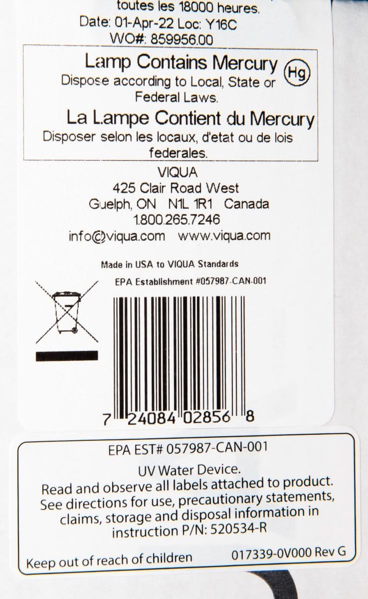 602856 Water Disinfection System UV Lamp by Viqua - WaterFilters.NET