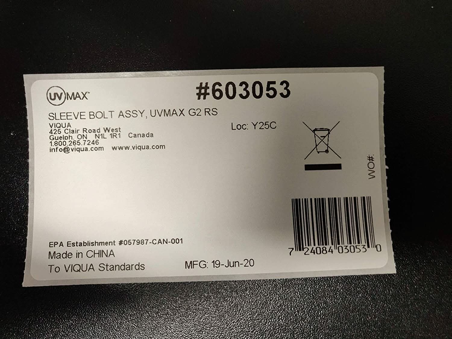 603053 Bottom Sleeve Bolt by Viqua - WaterFilters.NET