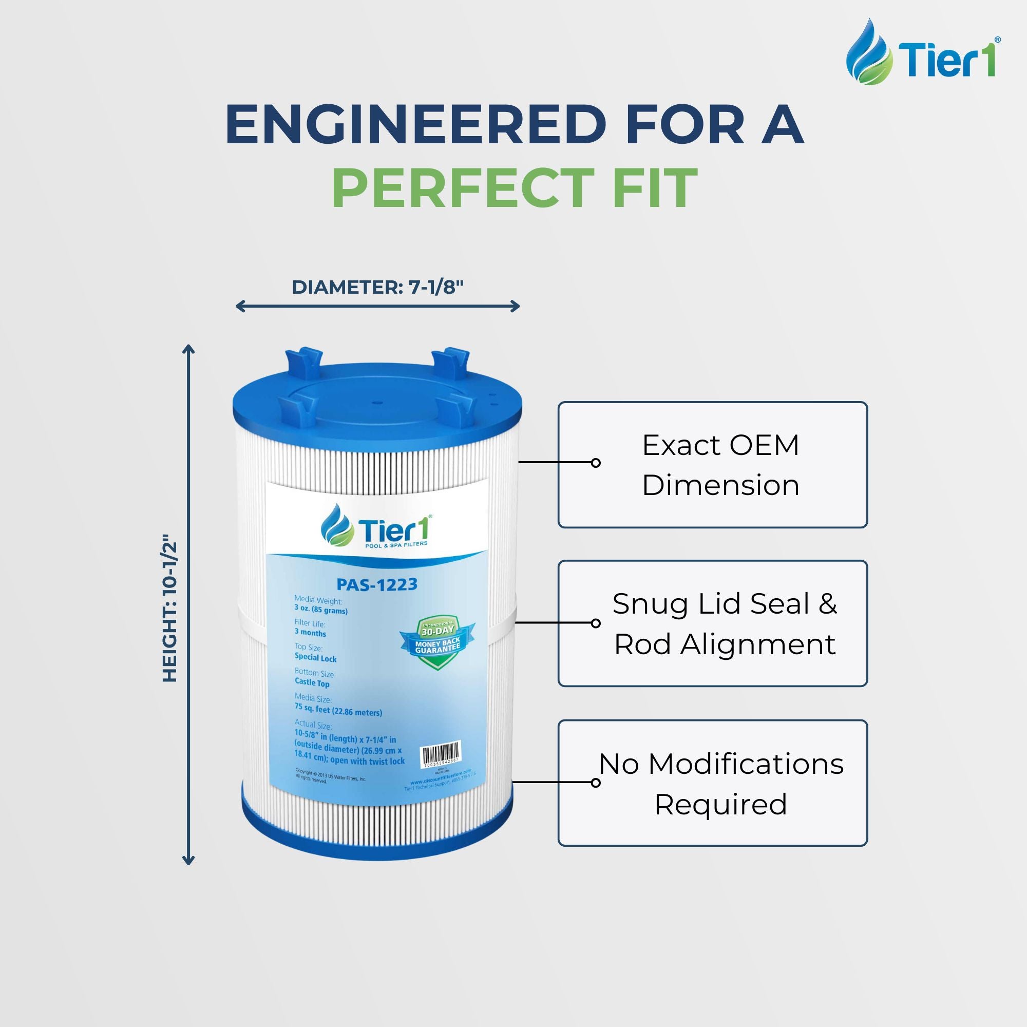 10-5/8 X 7-1/4-Inch Tier1 PAS-1223 Replacement Spa Filter For Dimension One Spas