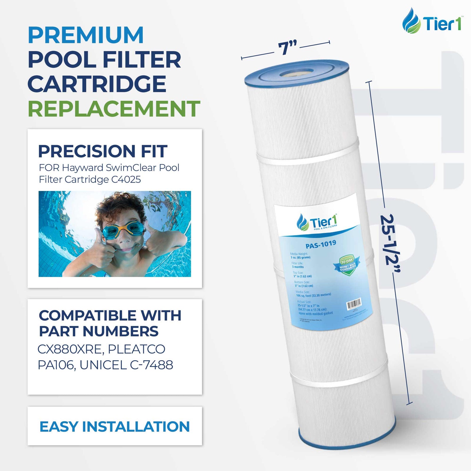 Tier1 PAS-1019 Pleated Pool and Spa Filter