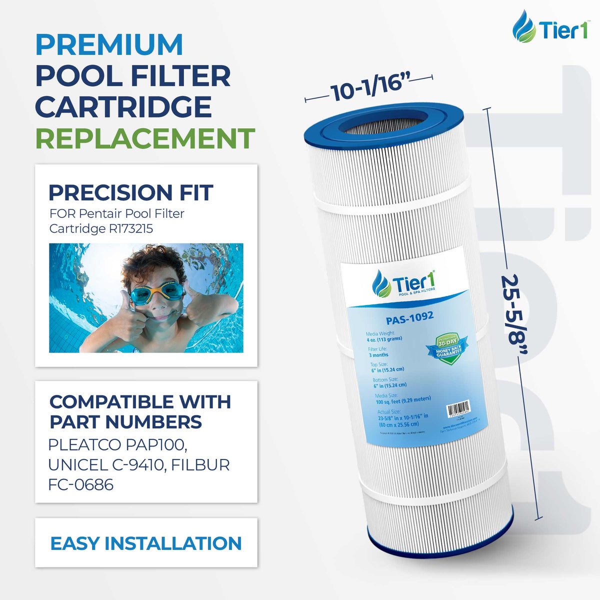 Tier1 Pleatco PAP100 and PAP100-4 Replacement Pool Filter