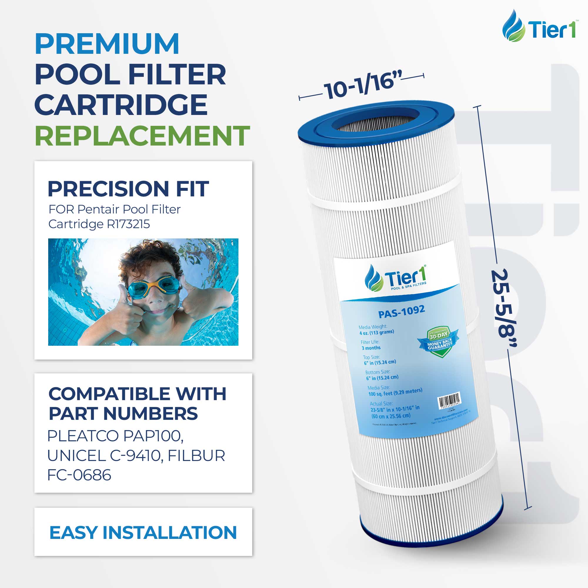 Tier1 Pleatco PAP100 and PAP100-4 Replacement Pool Filter