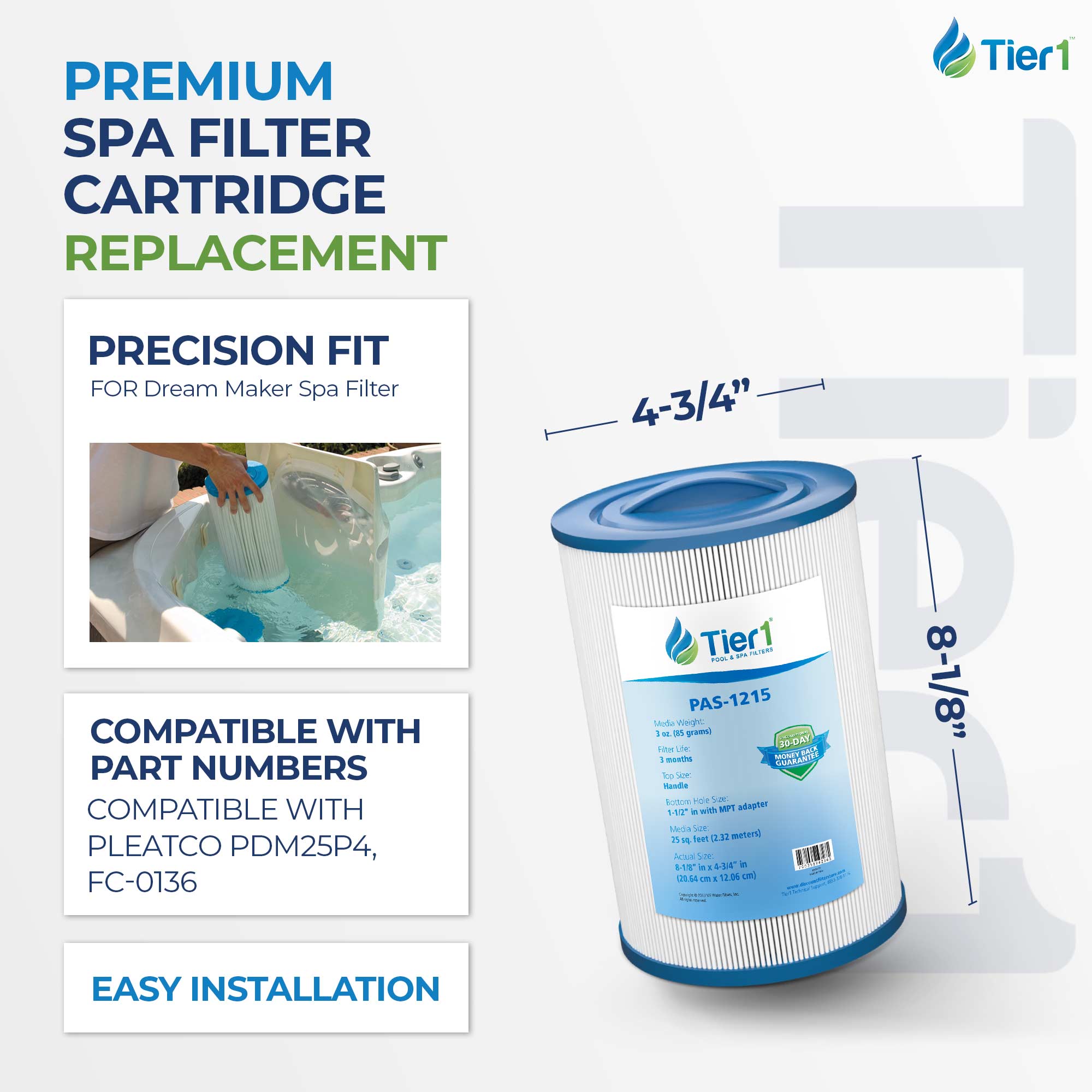 Pleatco PDM25 comparable PAS-1215 pool and spa filter by Tier1