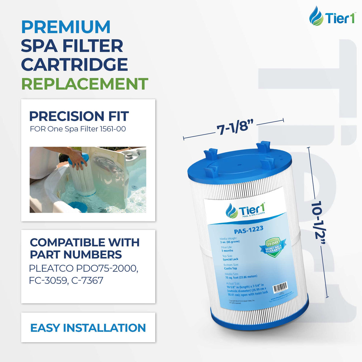 10-5/8 X 7-1/4-Inch Tier1 PAS-1223 Replacement Spa Filter For Dimension One Spas