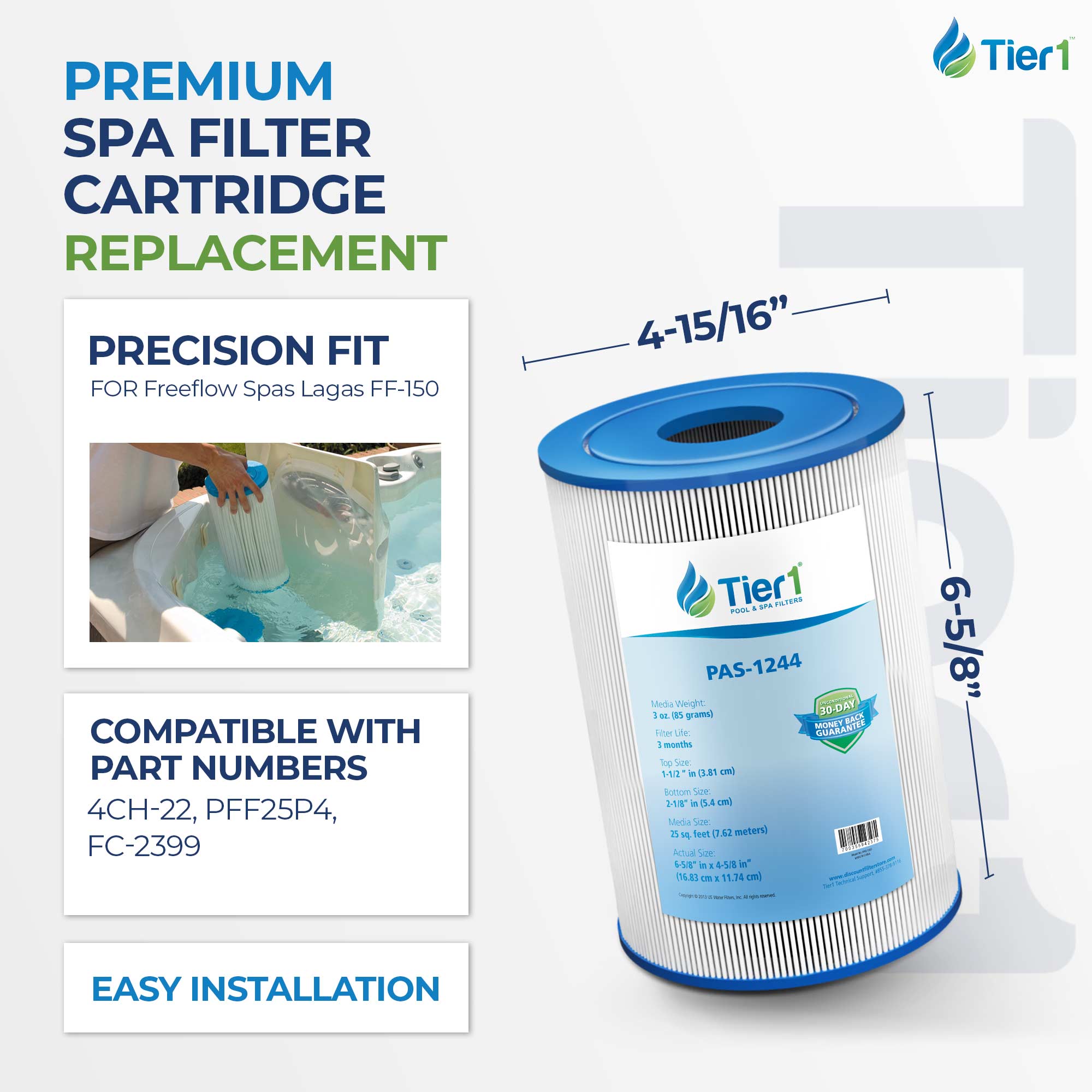 Tier1 PAS-1244 Replacement Pool and Spa Filter fits the Freeflow Lagas and CLX
