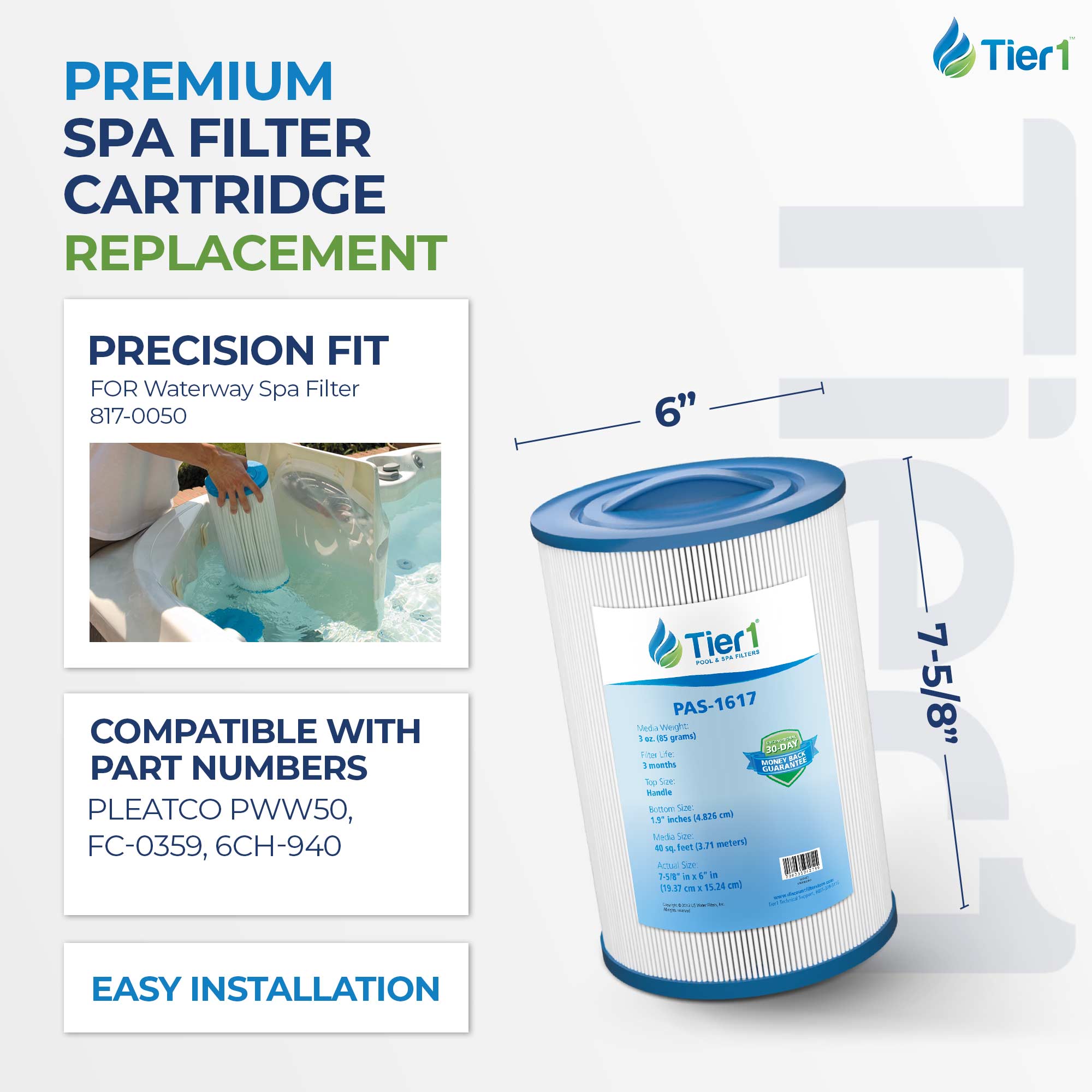 Tier1 Waterway 817-0050 Pool and Spa Filter Replacement