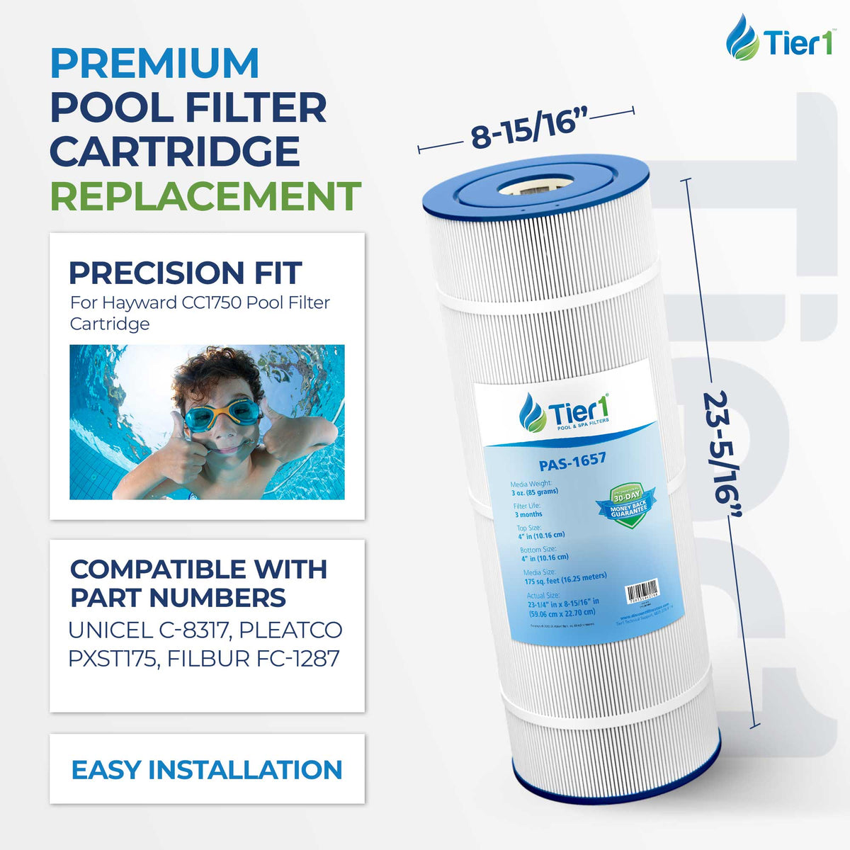 Tier1 PAS-1657 Pleated Pool and Spa Filter