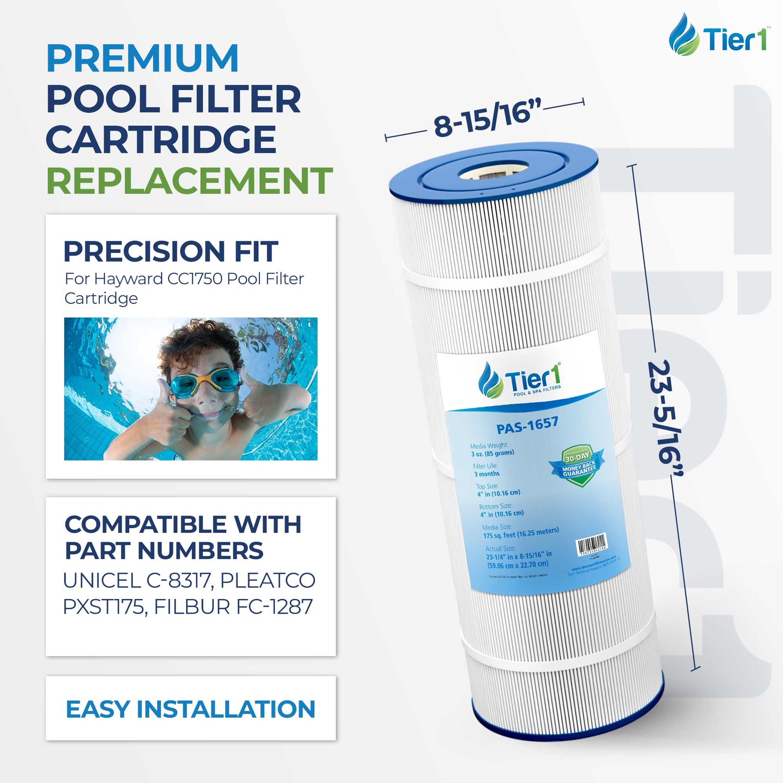 Tier1 PAS-1657 Pleated Pool and Spa Filter