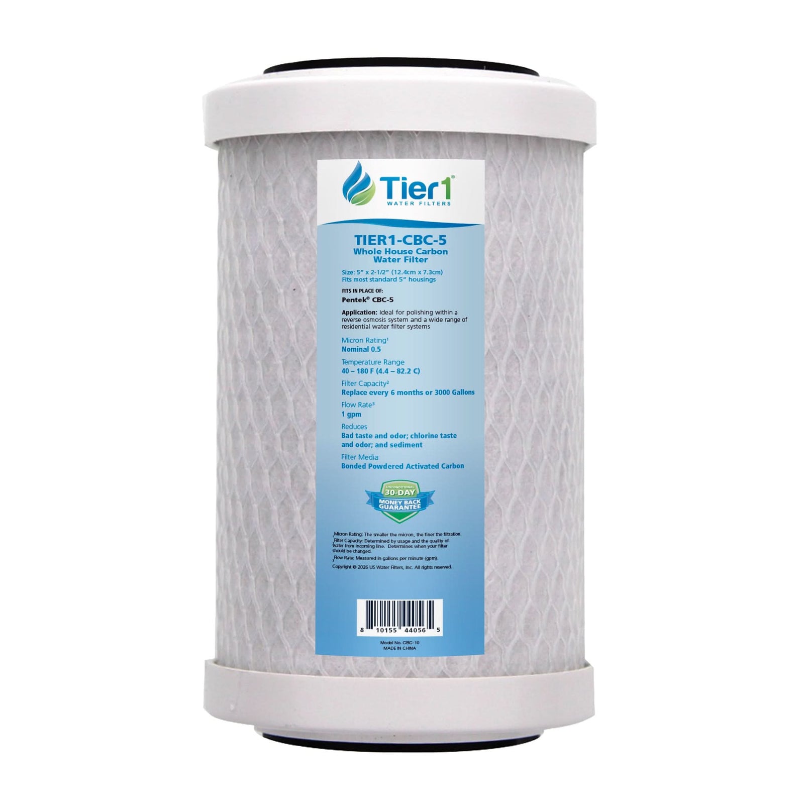Tier1 0.5 Micron Pentek CBC-5 comparable 5 x 2.5 Water Filter
