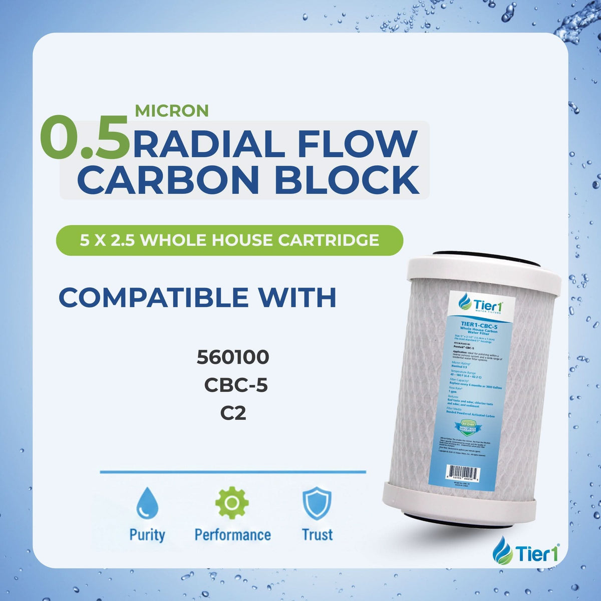 Tier1 0.5 Micron Pentek CBC-5 comparable 5 x 2.5 Water Filter