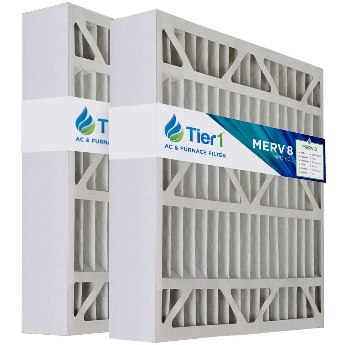 Tier1 20x25x6 Merv 8 Pleated AC Furnace Air Filter 2 Pack (Actual Size: 19 3/4 x 24 1/4 x 6) - WaterFilters.NET