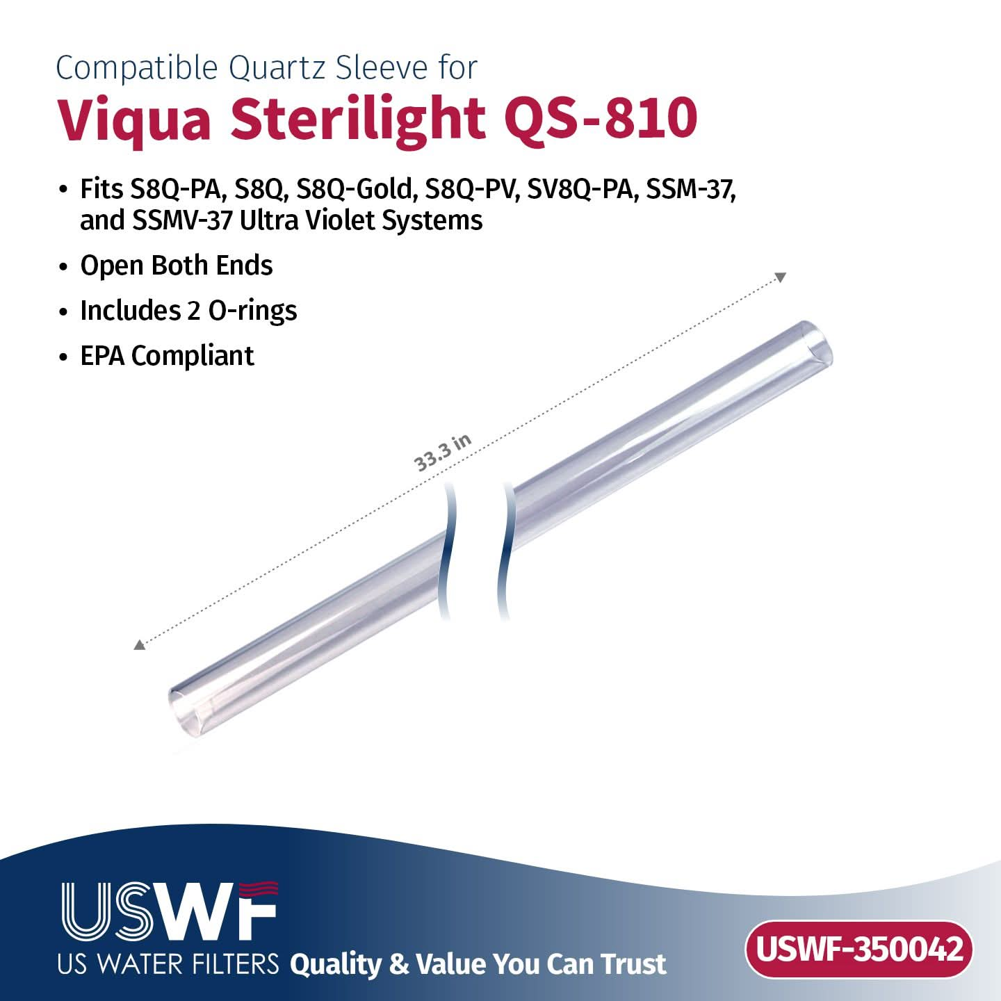 USWF Replacement For VIQUA S810-QL UV Lamp/Sleeve Combo | Fits The VIQUA S8Q, SV8Q-PA, & SSM-37 Series UV Systems