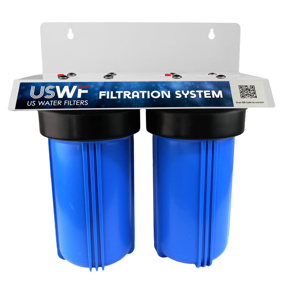 USWF 2-Stage 10" Double Big Blue Heavy Duty Whole House Filter Housing, 3/4" NPT Inlet/Outlet, Includes Mounting Bracket & Wrench