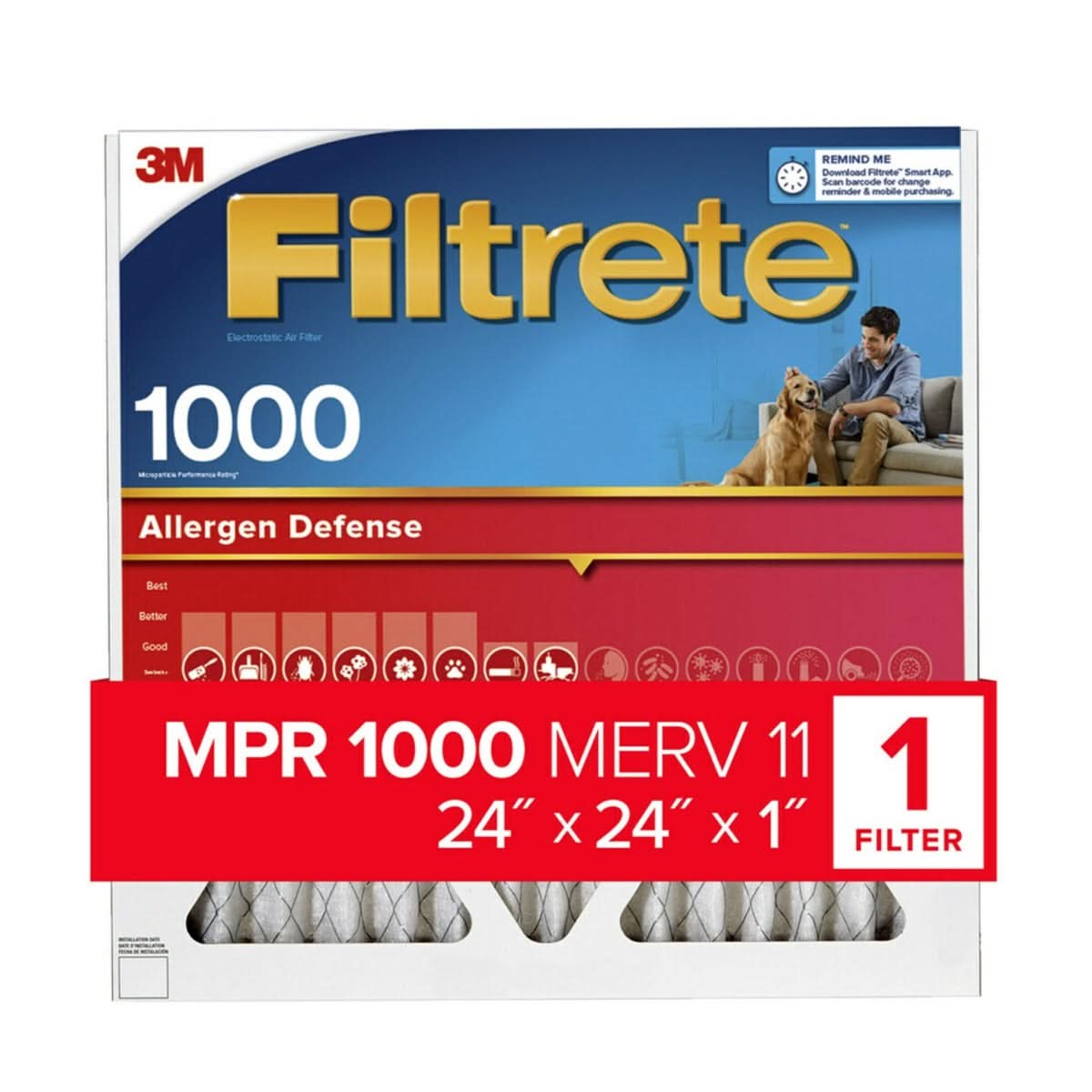 3M Filtrete 1000 Micro Allergen & Dust Defense Filter - 24x24x1 (4-Pack) - WaterFilters.NET