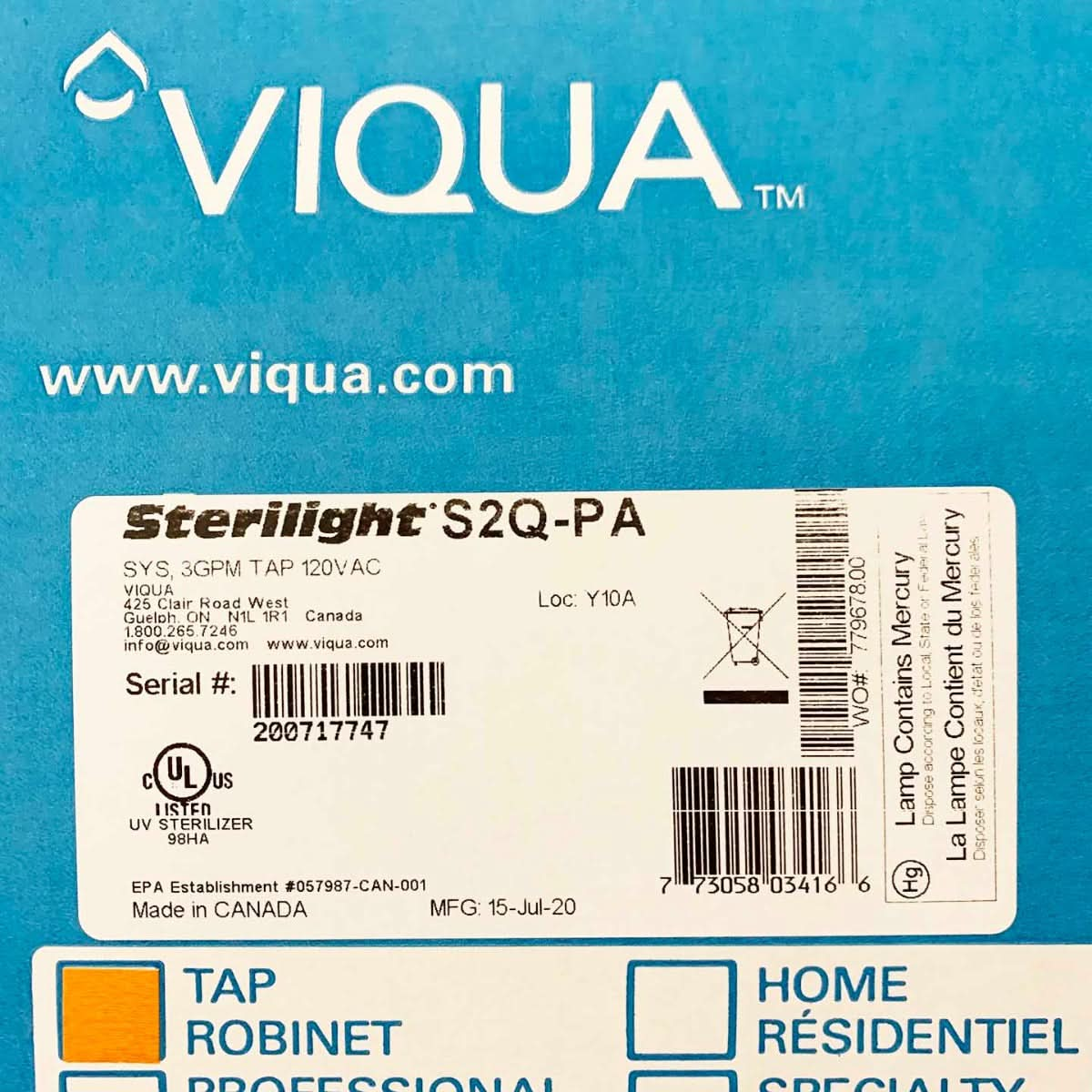 S2Q-PA Tap Plus UltraViolet Water Disinfection System by Viqua