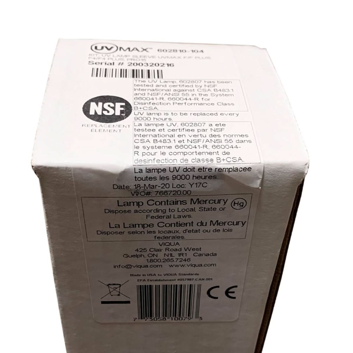 602810-104 Viqua UV Lamp & Sleeve Replacement Kit for Ultraviolet Systems F, F+, F4, F4+, F4-V & PRO15