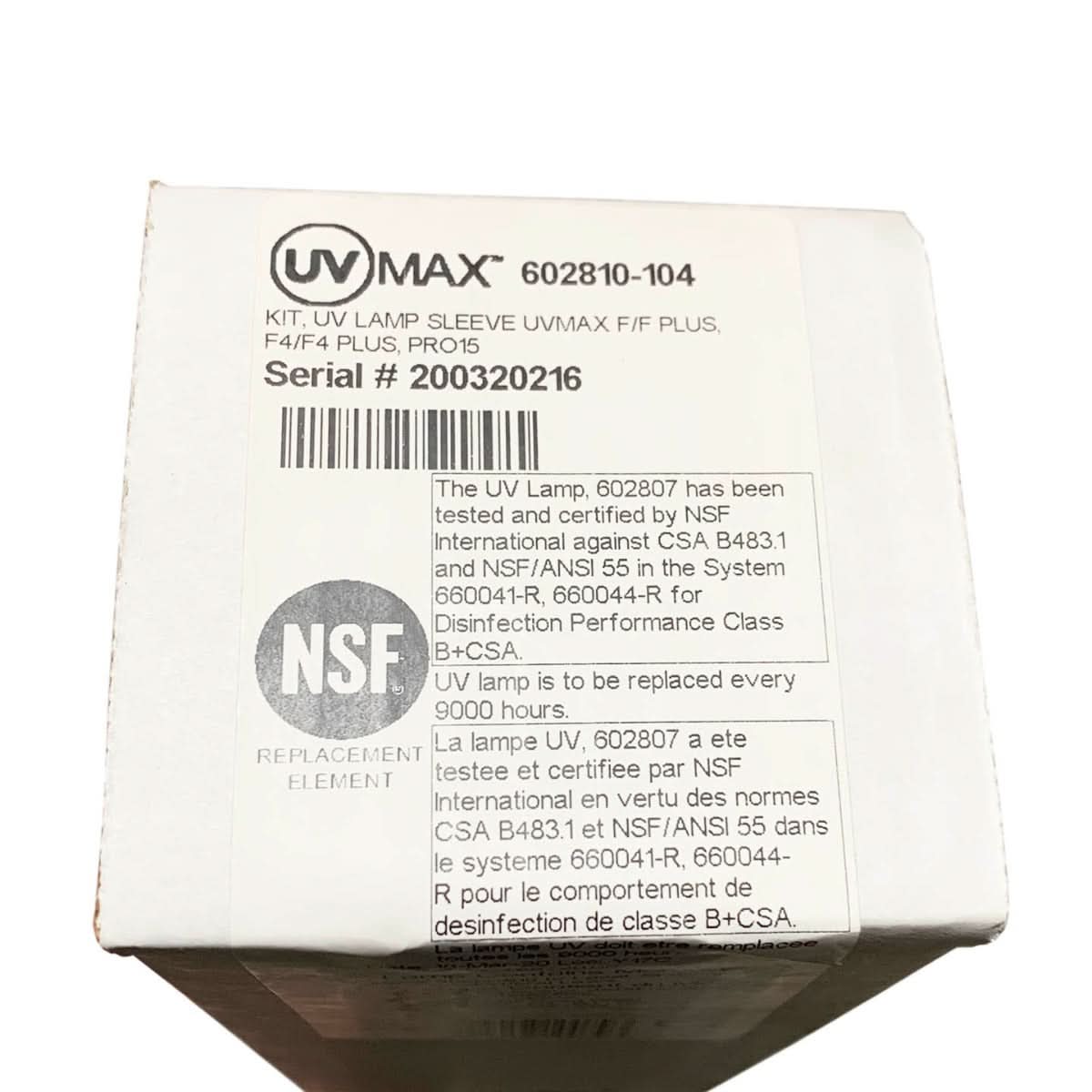 602810-104 Viqua UV Lamp & Sleeve Replacement Kit for Ultraviolet Systems F, F+, F4, F4+, F4-V & PRO15