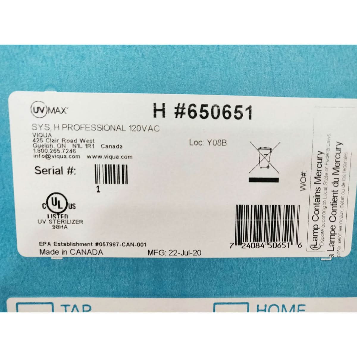 650651 H UltraViolet Water Disinfection System by Viqua - WaterFilters.NET