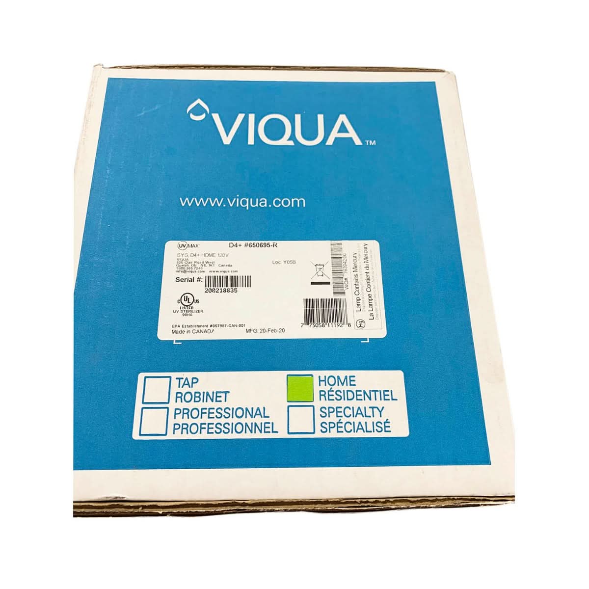 650695-R D4+ Home Plus UltraViolet Water Disinfection System by Viqua - WaterFilters.NET