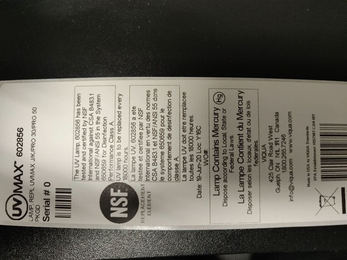 602856 Water Disinfection System UV Lamp by Viqua - WaterFilters.NET