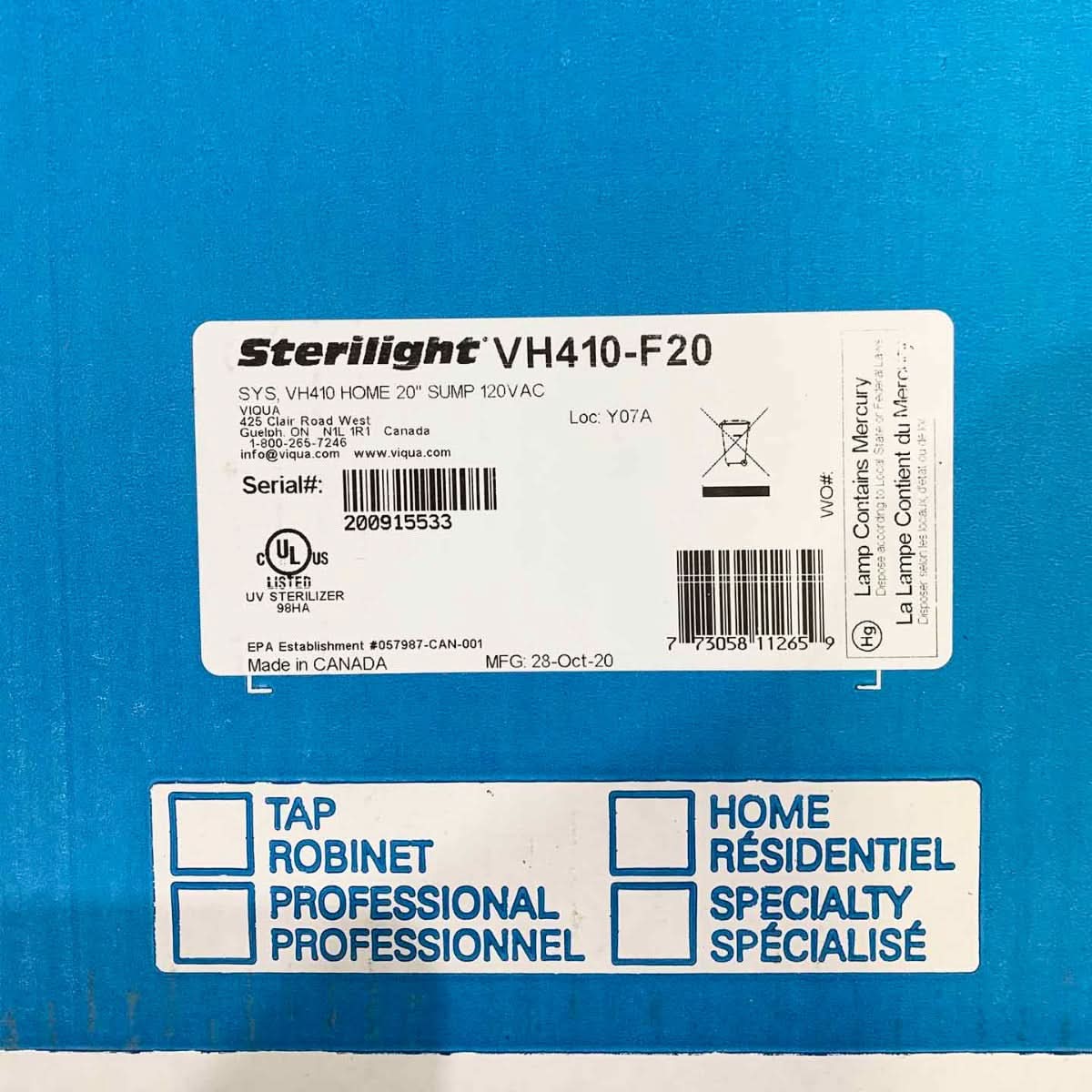 Viqua VH410-F20 Whole Home Integrated Pre Filtration UV - WaterFilters.NET