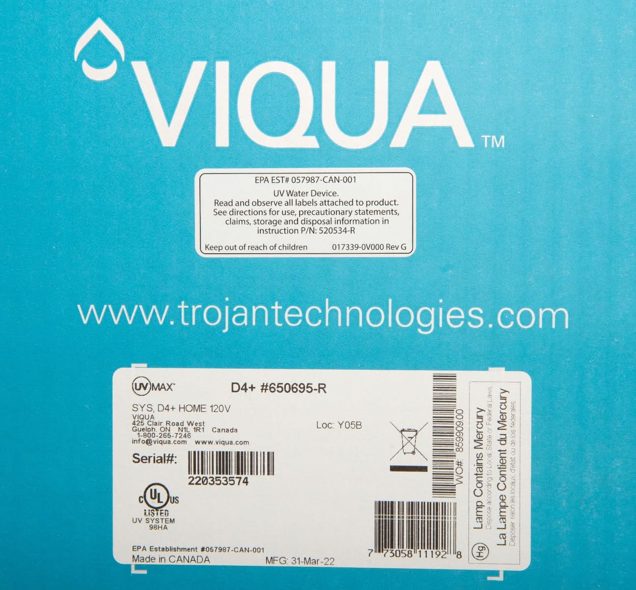 650695-R D4+ Home Plus UltraViolet Water Disinfection System by Viqua - WaterFilters.NET