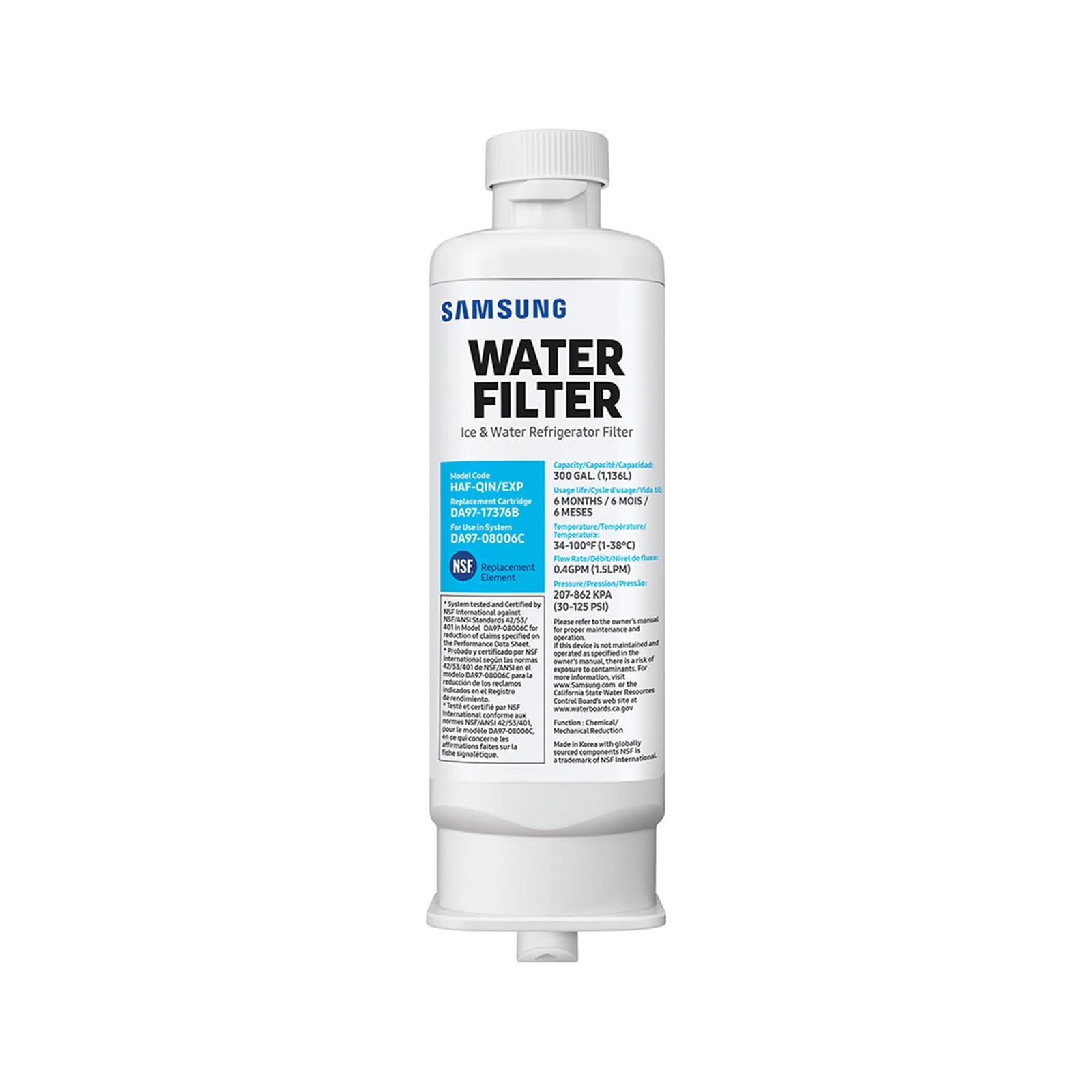 DA97-17376B Samsung Refrigerator Water Filter (Front View)