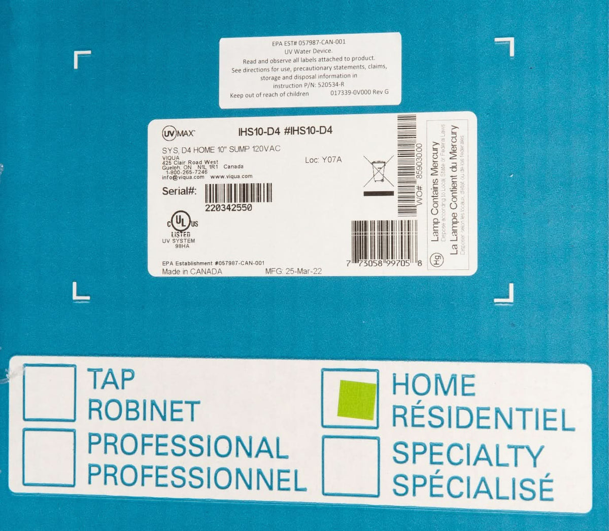 Viqua IHS10-D4 UVMAX Home Plus UV Disinfection System - WaterFilters.NET